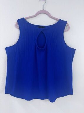 Ashley Stewart Royal Blue Ribbed Keyhole Tank Top Plus Size 22/24